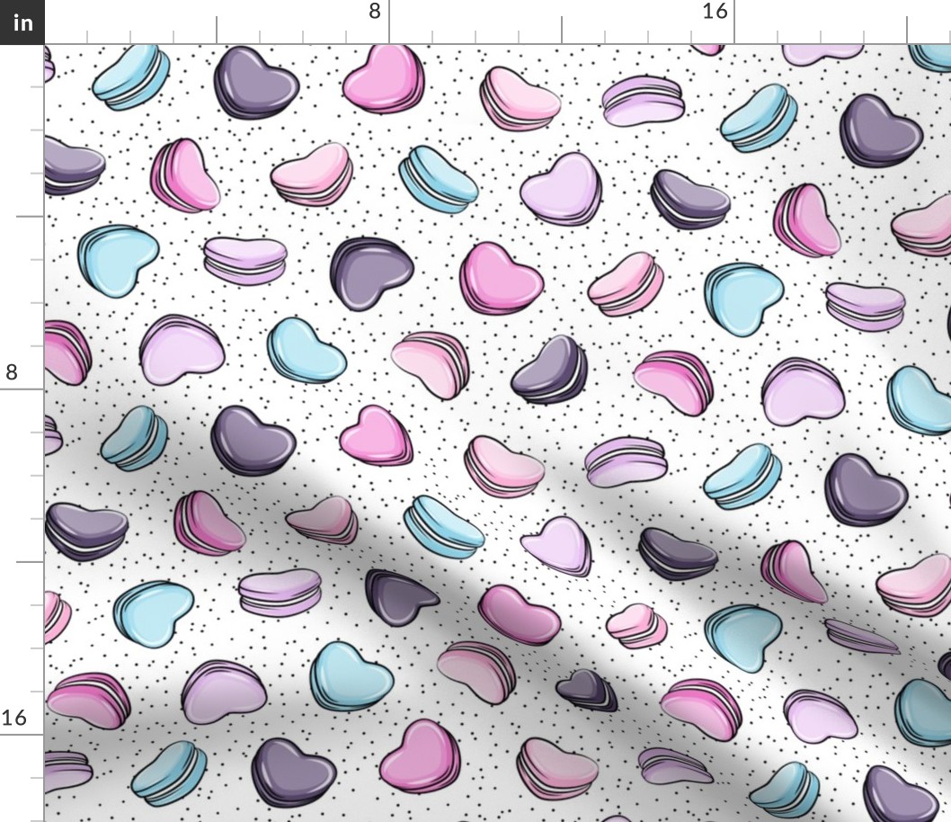 Heart Shaped Macarons - Valentines day  - multi (purple & blues) on scatter polkas