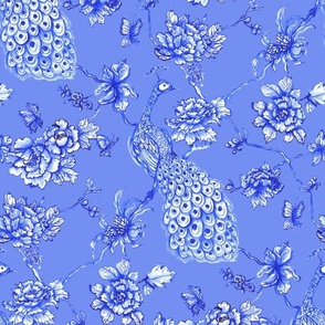 chinoiserie peacock floral blue