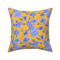 chinoiserie peacock floral golden yellow