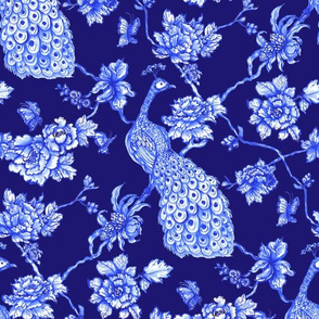 chinoiserie peacock floral navy