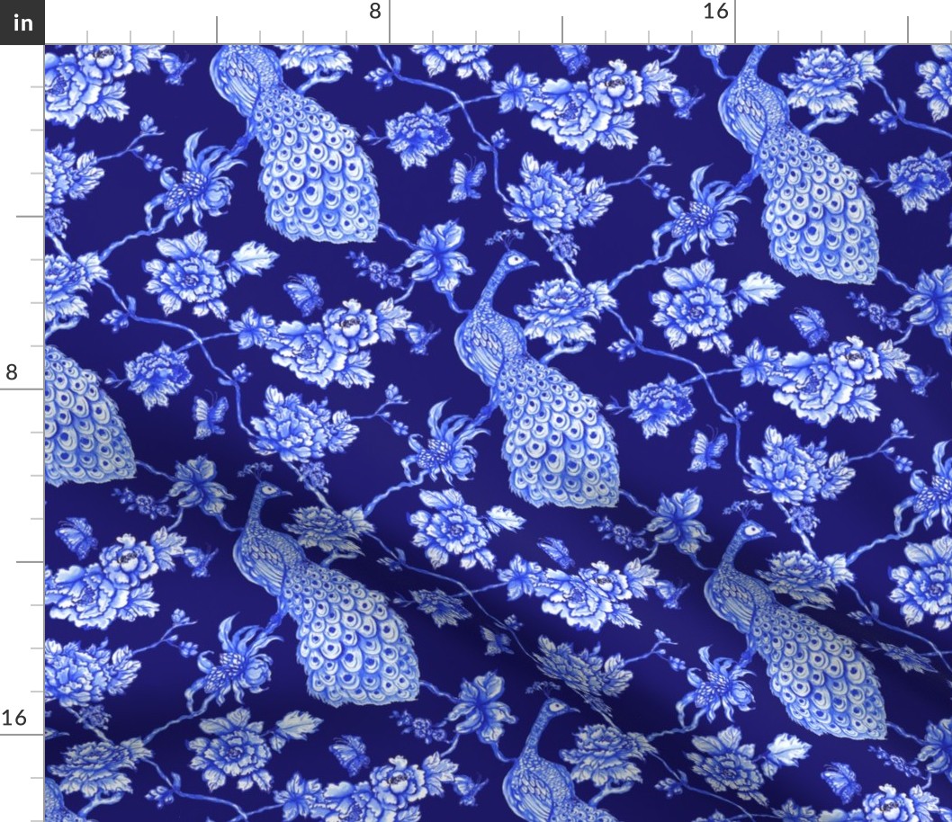 chinoiserie peacock floral navy