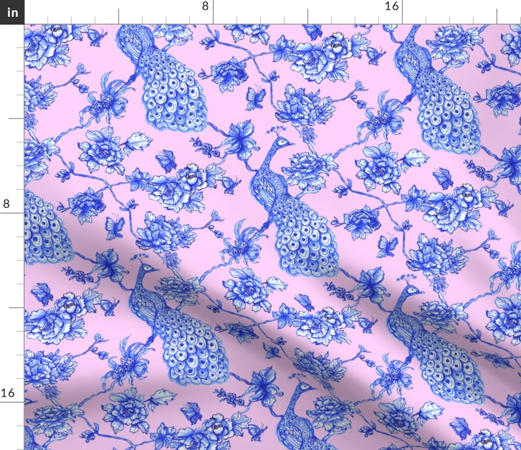 chinoiserie peacock floral pink