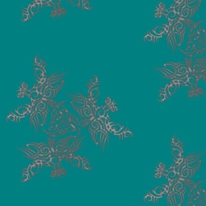 Intertwining of dragonflies on teal