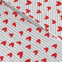 hearts on stripes - red on grey