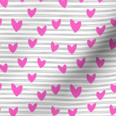hearts on stripes - pink on grey