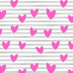 hearts on stripes - pink on grey