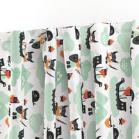 Cute kids historical hero theme viking battle ship whale and scandinavian woodland in mint and orange rotated