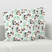 Cute kids historical hero theme viking battle ship whale and scandinavian woodland in mint and orange rotated