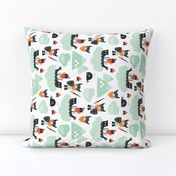 Cute kids historical hero theme viking battle ship whale and scandinavian woodland in mint and orange rotated