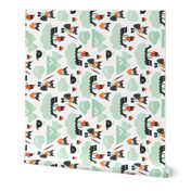 Cute kids historical hero theme viking battle ship whale and scandinavian woodland in mint and orange rotated