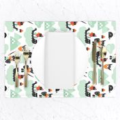 Cute kids historical hero theme viking battle ship whale and scandinavian woodland in mint and orange rotated