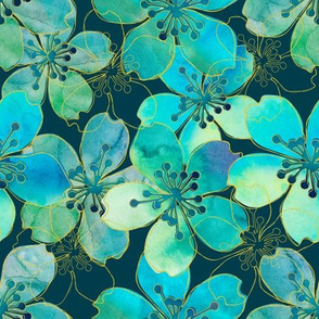 Turquoise Flower Watercolor Pattern