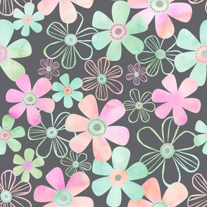 Whimsical Pink Grey Daisy Pattern