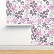 Whimsical Pink And Grey Flowers