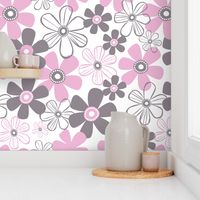 Whimsical Pink And Grey Flowers