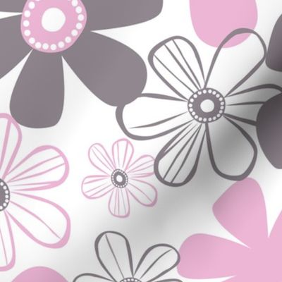 Whimsical Pink And Grey Flowers