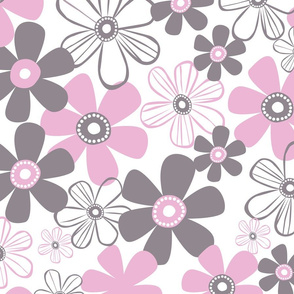 Whimsical Pink And Grey Flowers