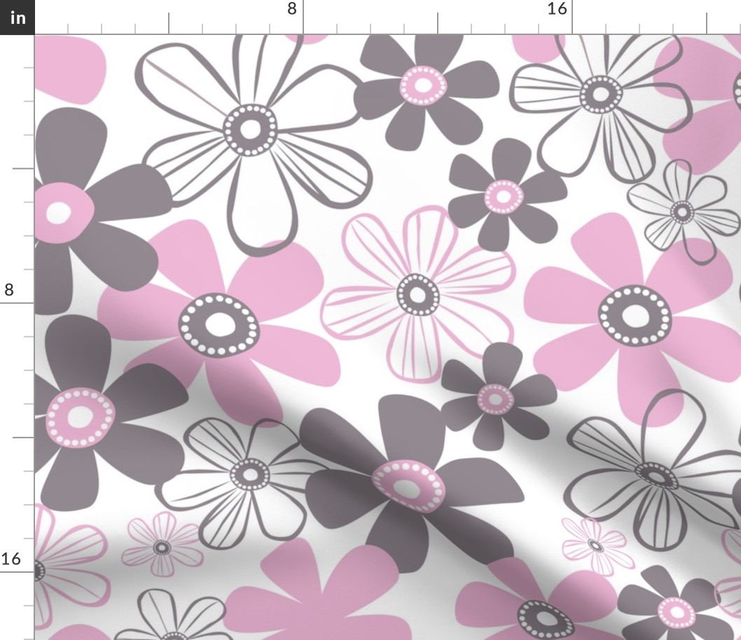 Whimsical Pink And Grey Flowers