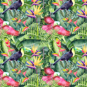 Jungle Birds Watercolor Pattern