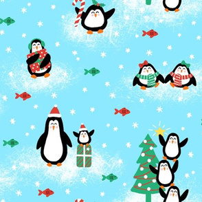 Cute Penguins Celebrating Christmas 