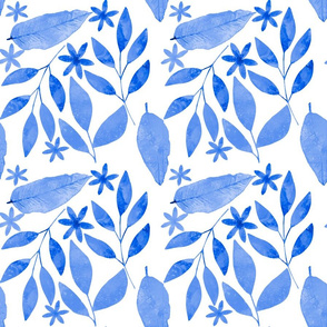 Pastel blue watercolor leaf pattern