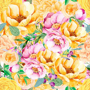 Yellow And Pink Watercolor Flowers