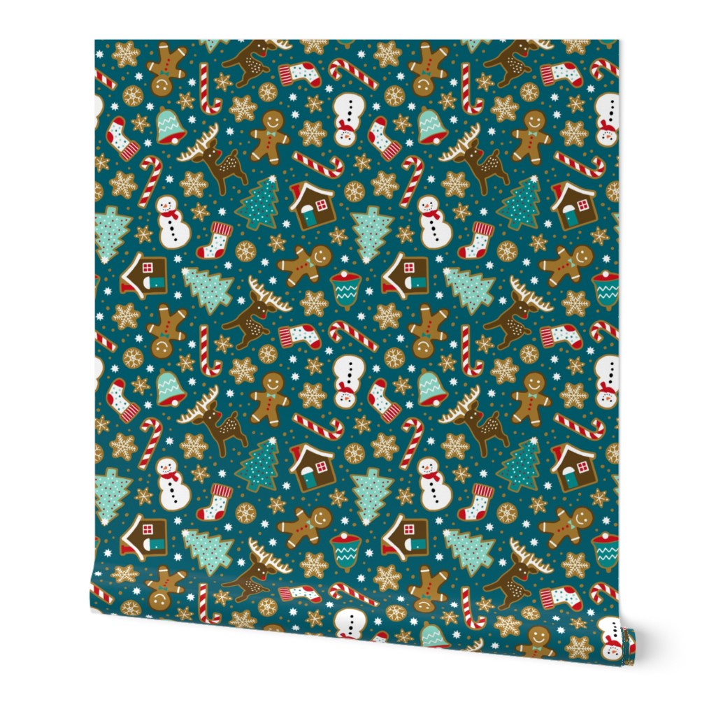 Christmas gingerbread cookies on dark teal (small)