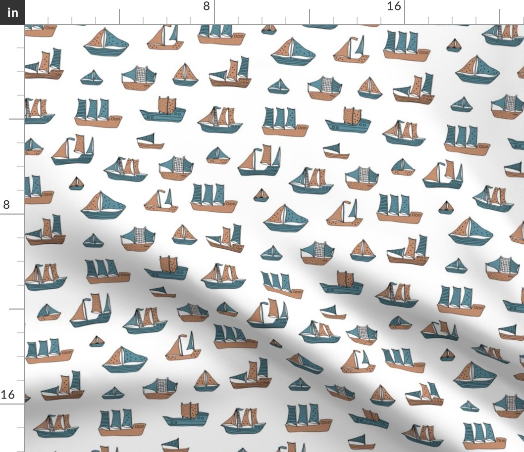 Fishing sailing boats and pirate ships on the shore and at sea blue winter boys