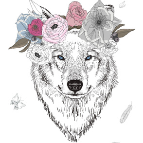 42"x72" Girl Wolf with Flowers