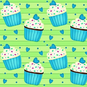 Cup Cakes for my Sweetheart!  green & blue