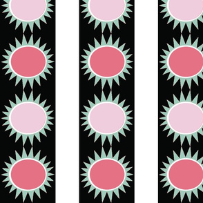 Pinks, Mint And Black Daisy Chain Stripes 