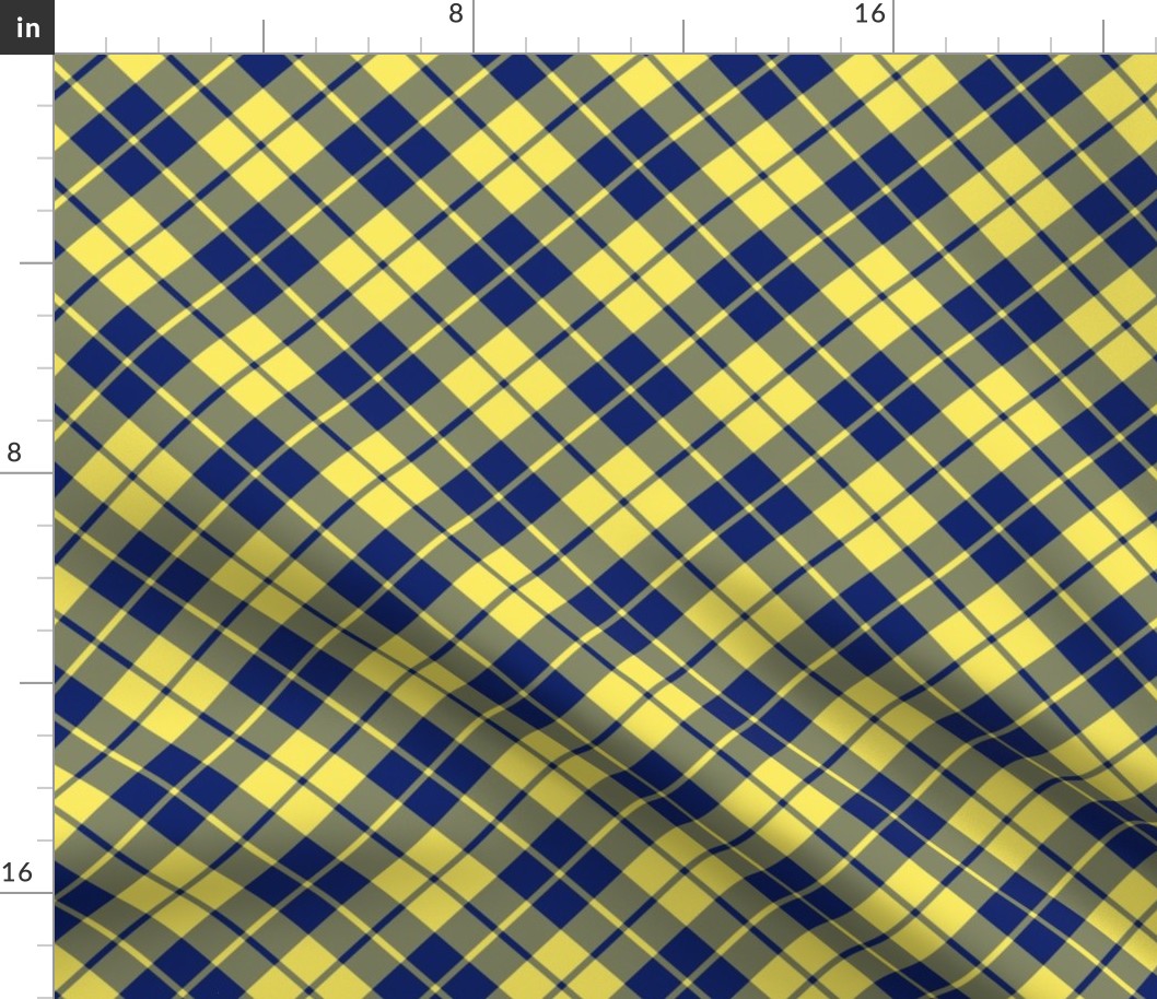 yellow and navy diagonal tartan