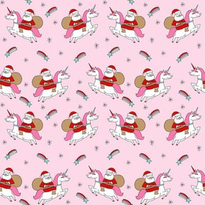 medium - santa claus unicorn christmas fabric, christmas fabric, santa fabric, christmas fabric by the yard, holiday fabric, magical xmas fabric - pink