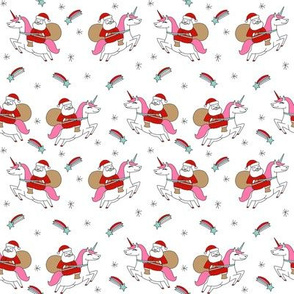 medium - santa claus unicorn christmas fabric, christmas fabric, santa fabric, christmas fabric by the yard, holiday fabric, magical xmas fabric - white