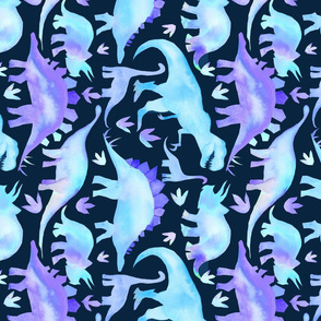Blue Dinosaurs - dark blue background - rotated