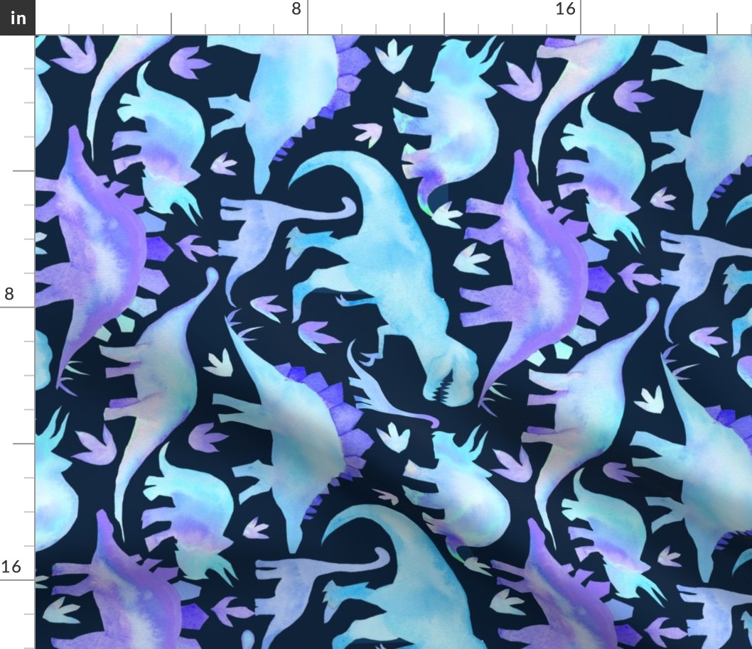 Blue Dinosaurs - dark blue background - rotated