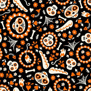 Halloween Day of the Dead Cat in Orange and Black