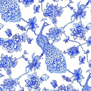 chinoiserie peacock floral white