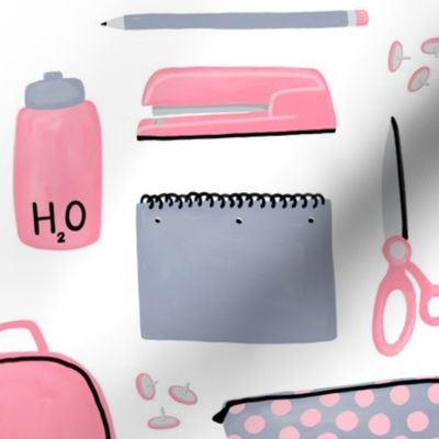 Pink and Grey School Supplies 