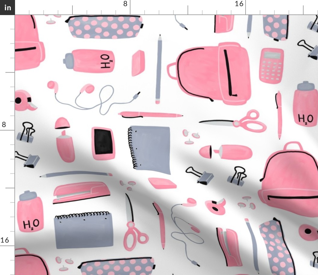 Pink and Grey School Supplies 