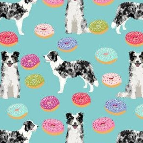 border collie fabric // dog fabric, dogs fabric, pet dog, donuts, donut fabric, cute fabric, pastel donut fabric - light blue