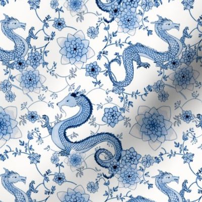 Chinoiserie Cerulean blue dragons // small