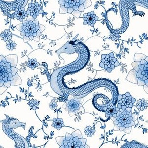 Chinoiserie Cerulean blue dragons // small