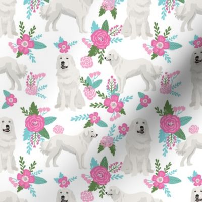 great pyrenees dog fabric, floral dog fabric, dog fabric, pet fabric, cute floral fabric, dogs, great pyrenees dog, dog design, cute dog - white