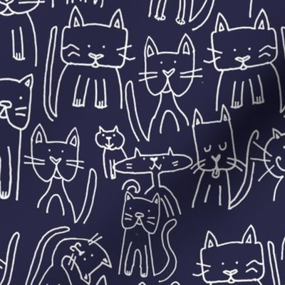 Doodle Cats Blue Ink