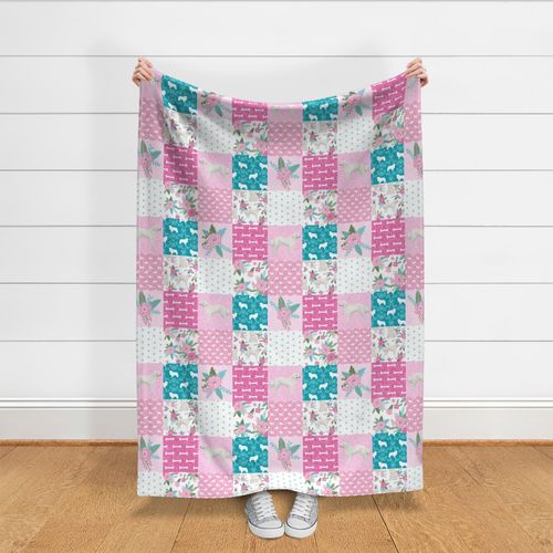 great pyrenees cheater quilt - pet quilt f, cheater quilt, wholecloth, dog quilt, pet quilt, great pyrenees dog fabric, - pink and teal