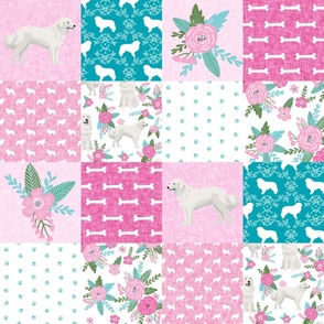 great pyrenees cheater quilt - pet quilt f, cheater quilt, wholecloth, dog quilt, pet quilt, great pyrenees dog fabric, - pink and teal