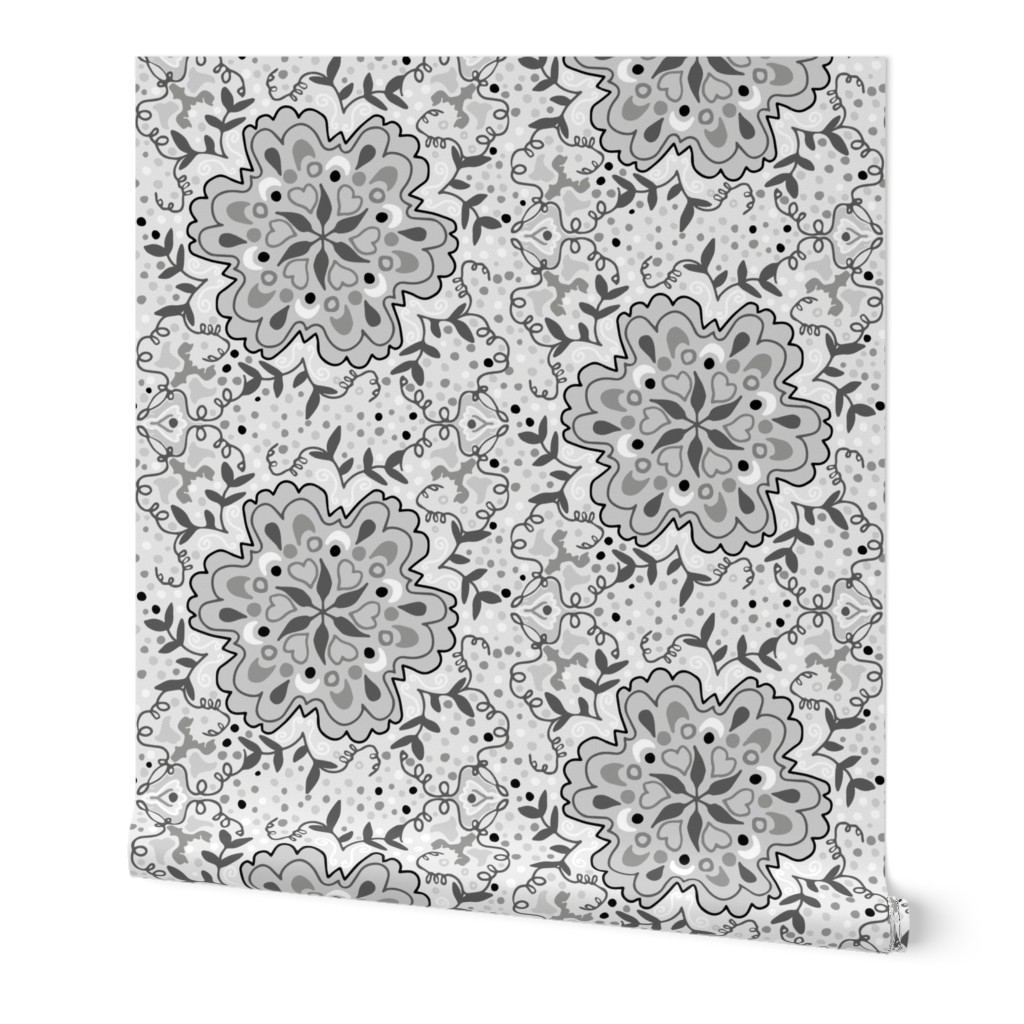 Gray Scale Floral Damask