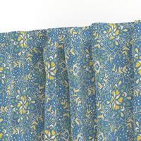 Blue and Yellow Flower Damask