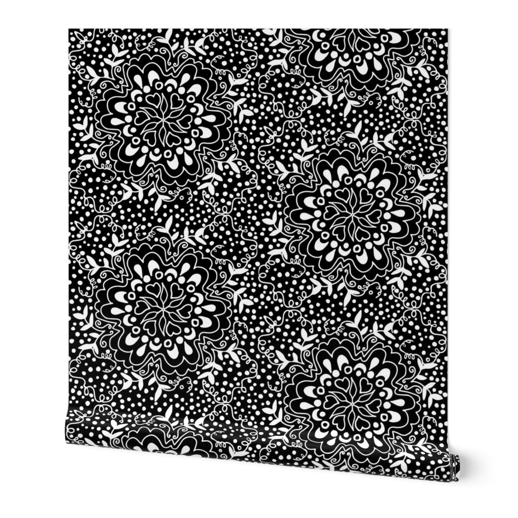 Black and White Floral Damask